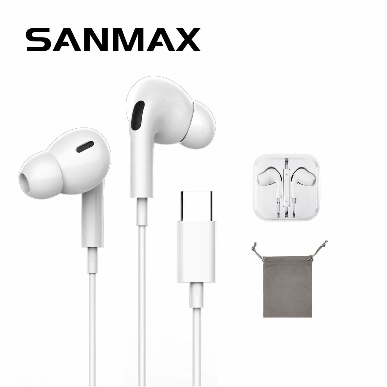 sanmax หูฟัง 3.5mm Typecสายฟ้า แบบอินเอียร์ ตัดเสียงรบกวน D20 D21 D22การโทรแบบ HD ไม่ต้องใช้บลูทูธ สำหรับ ios Android (รับ 7,200 แต้ม)