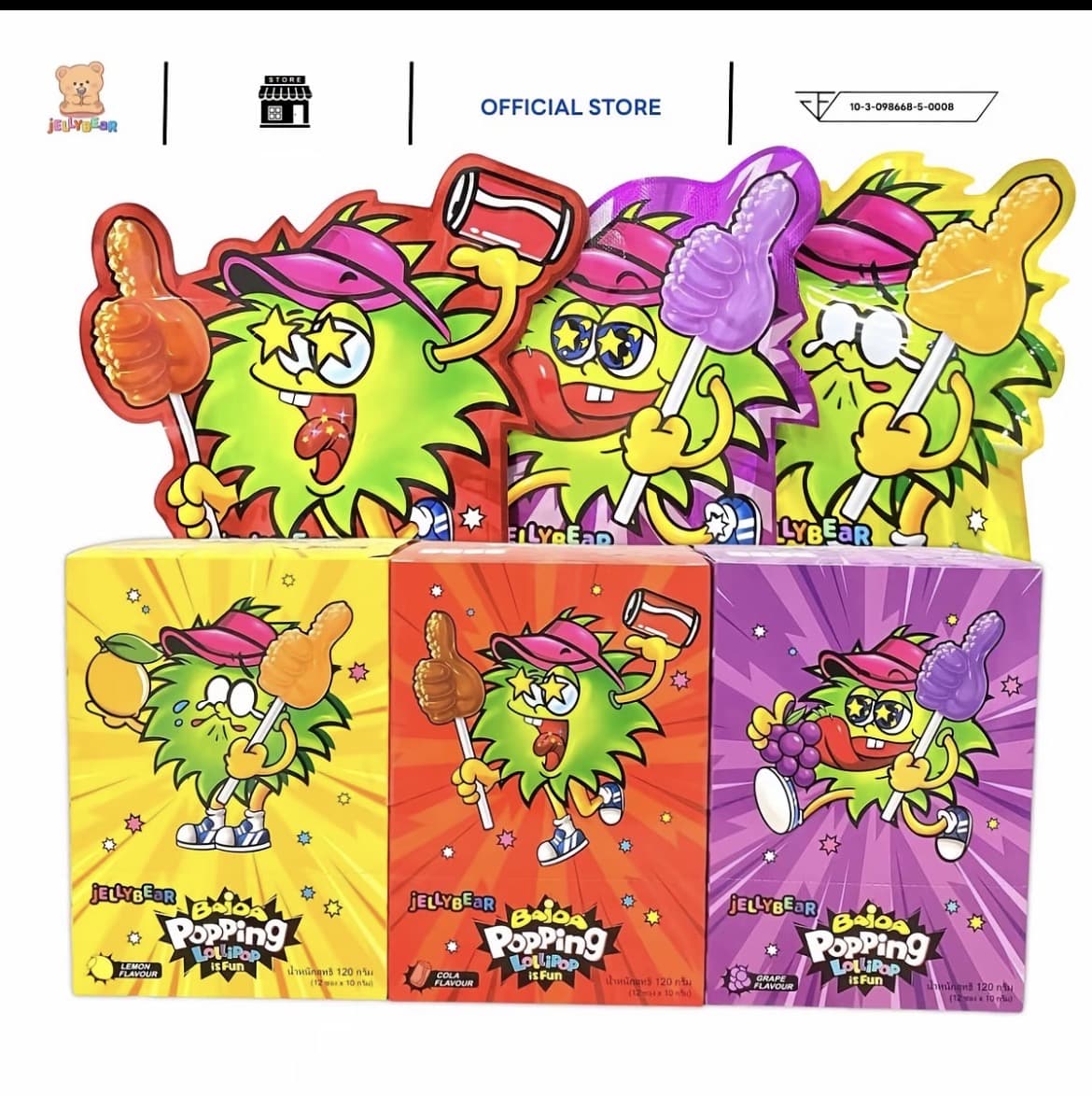 PopPing Lollipop อมยิ้มรสผลไม้ จิ้มผงเป๊าะแป๊ะ ละลายในปาก มี 3 รสชาติ [ตรา เจลลี่แบร์] พร้อมส่ง(รับ6,700แต้ม)