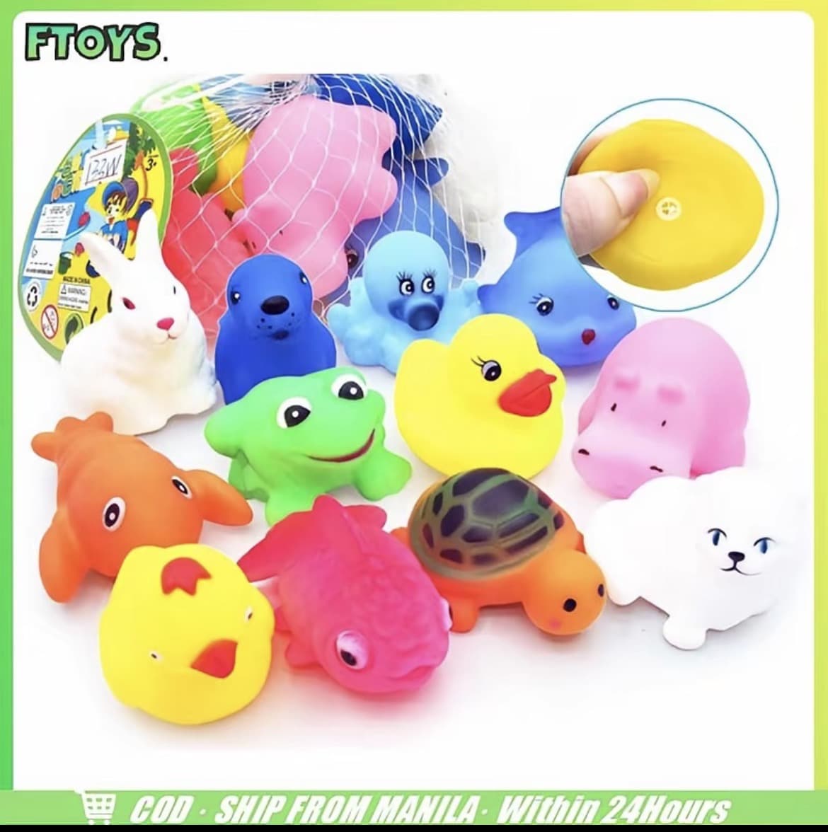  ตุ๊กตายางนุ่ม ของเล่นอาบน้ำสำหรับเด็ก 13ชิ้น บีบแล้วมีเสียง ขนาด5-7CM(รับ8,700 แต้ม)