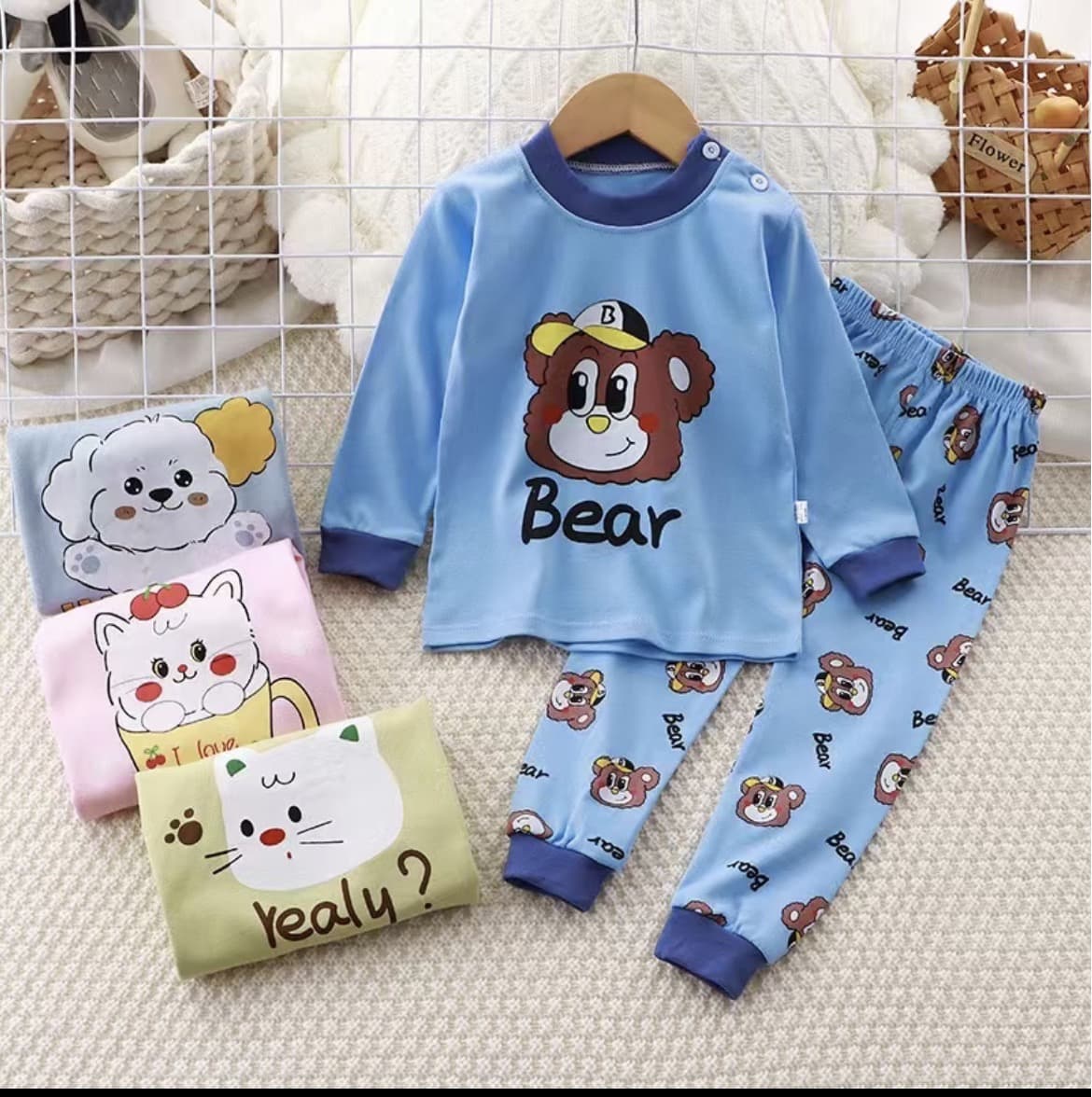 ชุดนอนเด็กแขนยาว ขายาวหมีฟ้า/ปลาฉลามฟ้า size90cm ส่งจากไทย เด็กหญิง เด็กผู้ชาย(รับ8,200แต้ม)