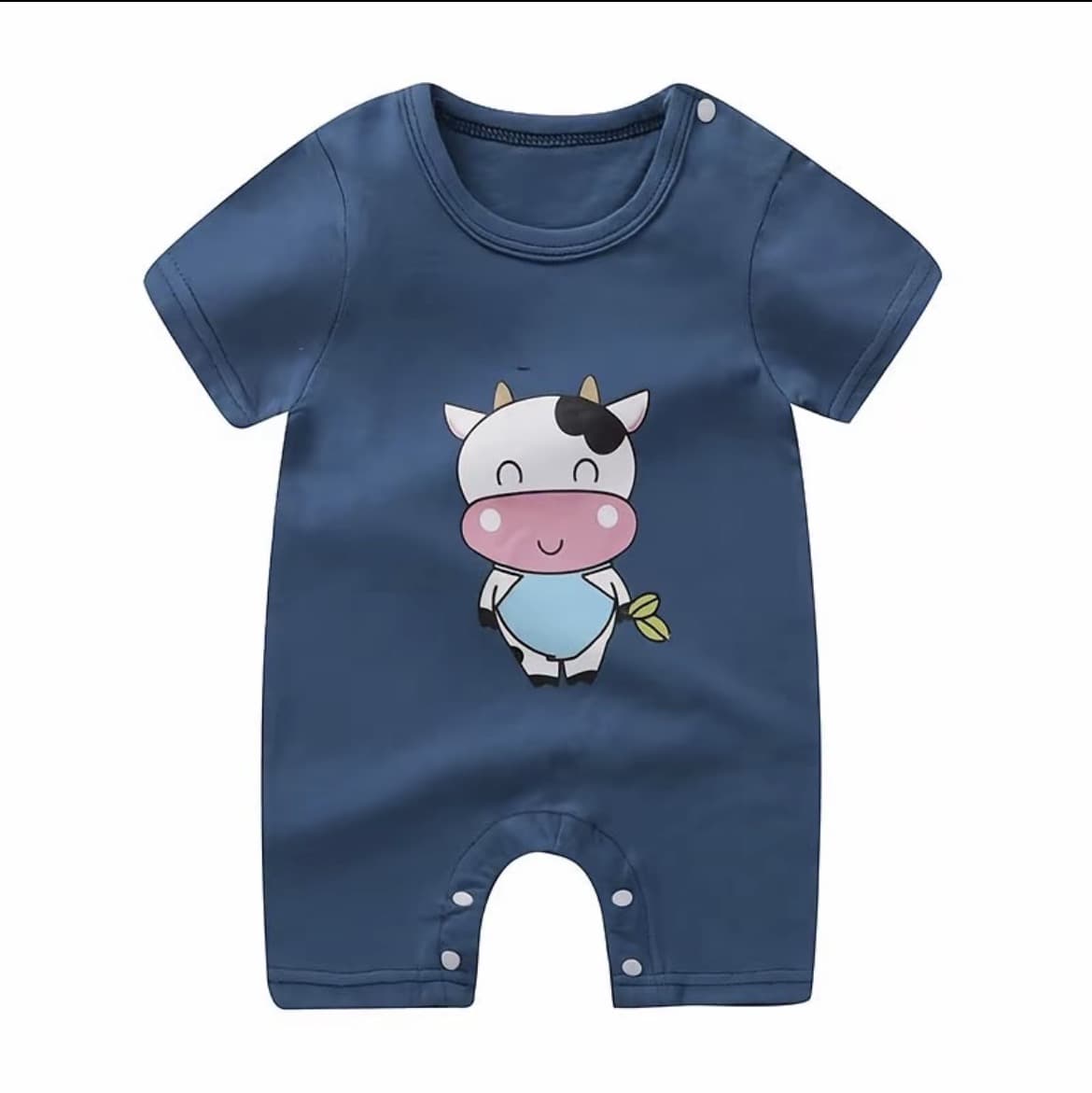 ชุดบอดี้สูทลายวัวน้อยสีน้ำเงิน Size 73 cmสำหรับ เด็กแรกเกิด แบบมีกระดุมที่ไหล่และเป้ากางเกง (รับ6,850แต้ม)