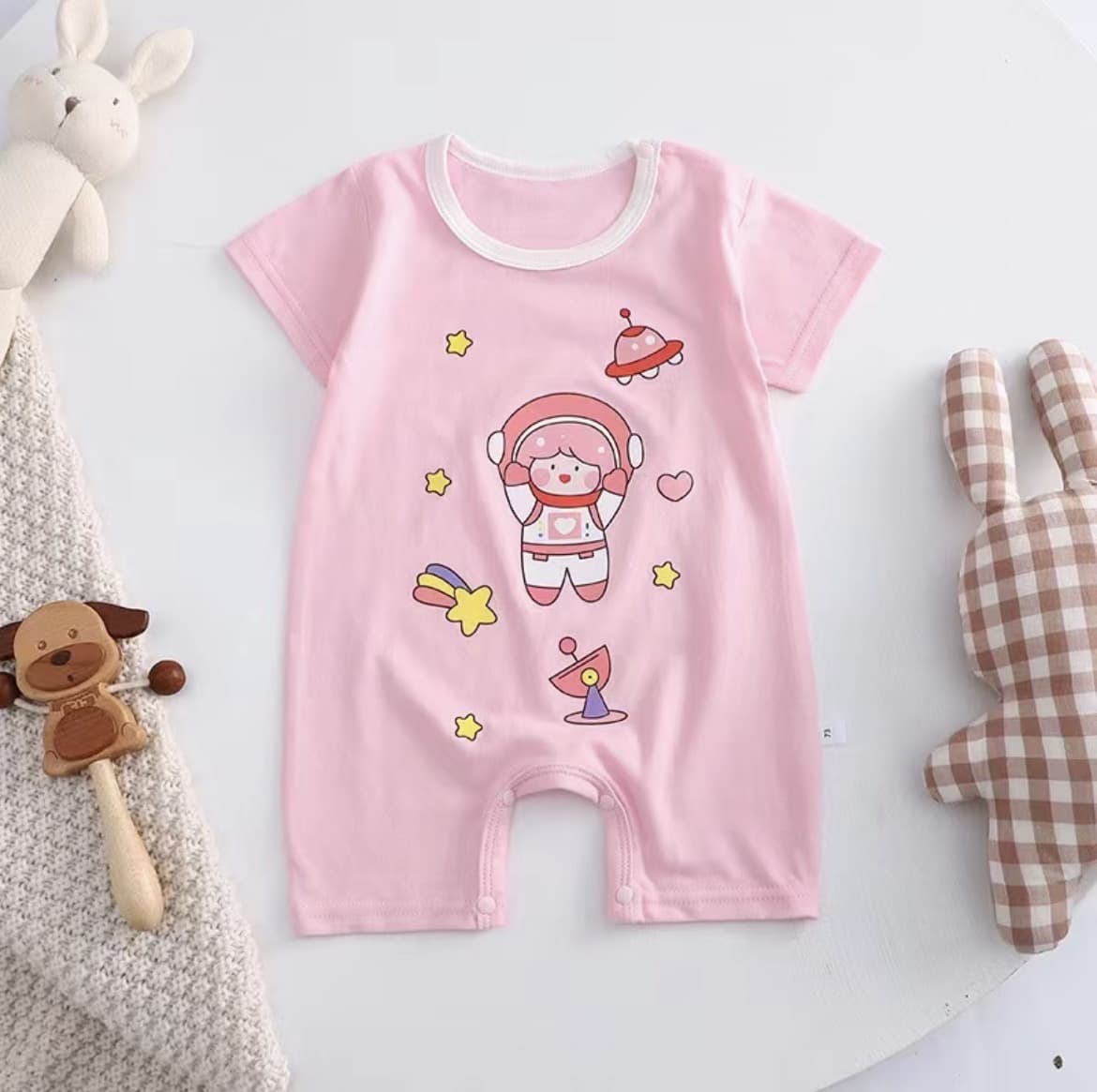  ชุดบอดี้สูทสำหรับเด็กแรกเกิดลายอวกาศชมพู/ไดโนเสาร์ชมพูSize66cm Cotton100% (รับ6,350 แต้ม