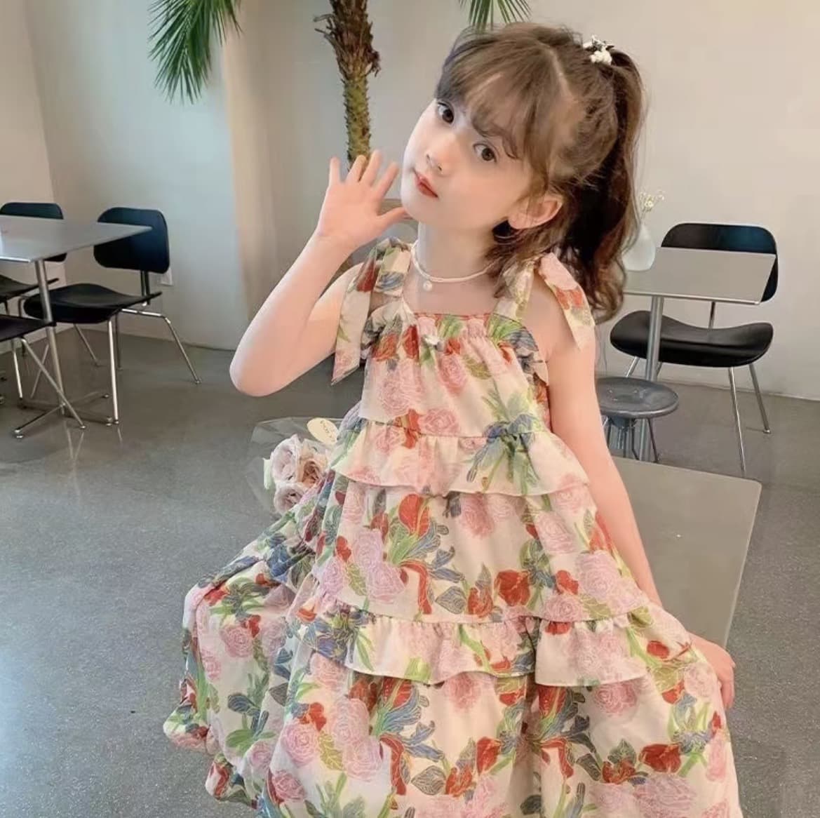 ชุดเดรสชุดเด็กสีชมพู/สีเขียว/สีแดง Size110cmสำหรับ3-4ปีชุดเด็กไปทะเล ชุดเด็กหญิง สาวชุดดอกไม้ฤดูร้อนเด็กแขวนกระโปรงสาวชุดกระโปรงเด็กโต(รับ9,000แต้ม)