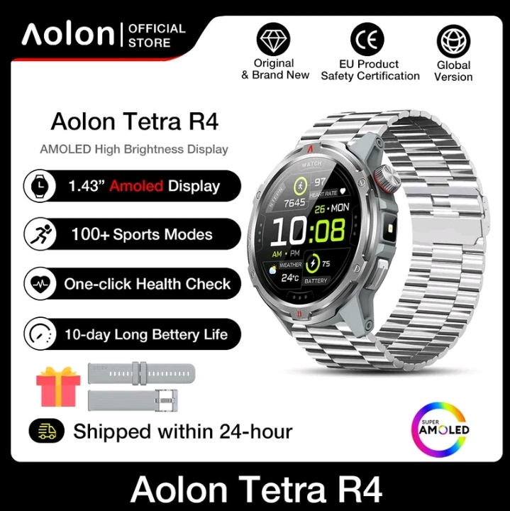 Aolon Tetra r4 สมาร์ทวอทช์1.43นิ้วภาษาไทย เมนูการโทรบูลบูธเข็มทิศติดตามสุขภาพกันน้ำนาฬิกาสมาร์ทวอทซ์ นาฬิกาข้อมือผู้ชาย(รับ78750แต้ม)