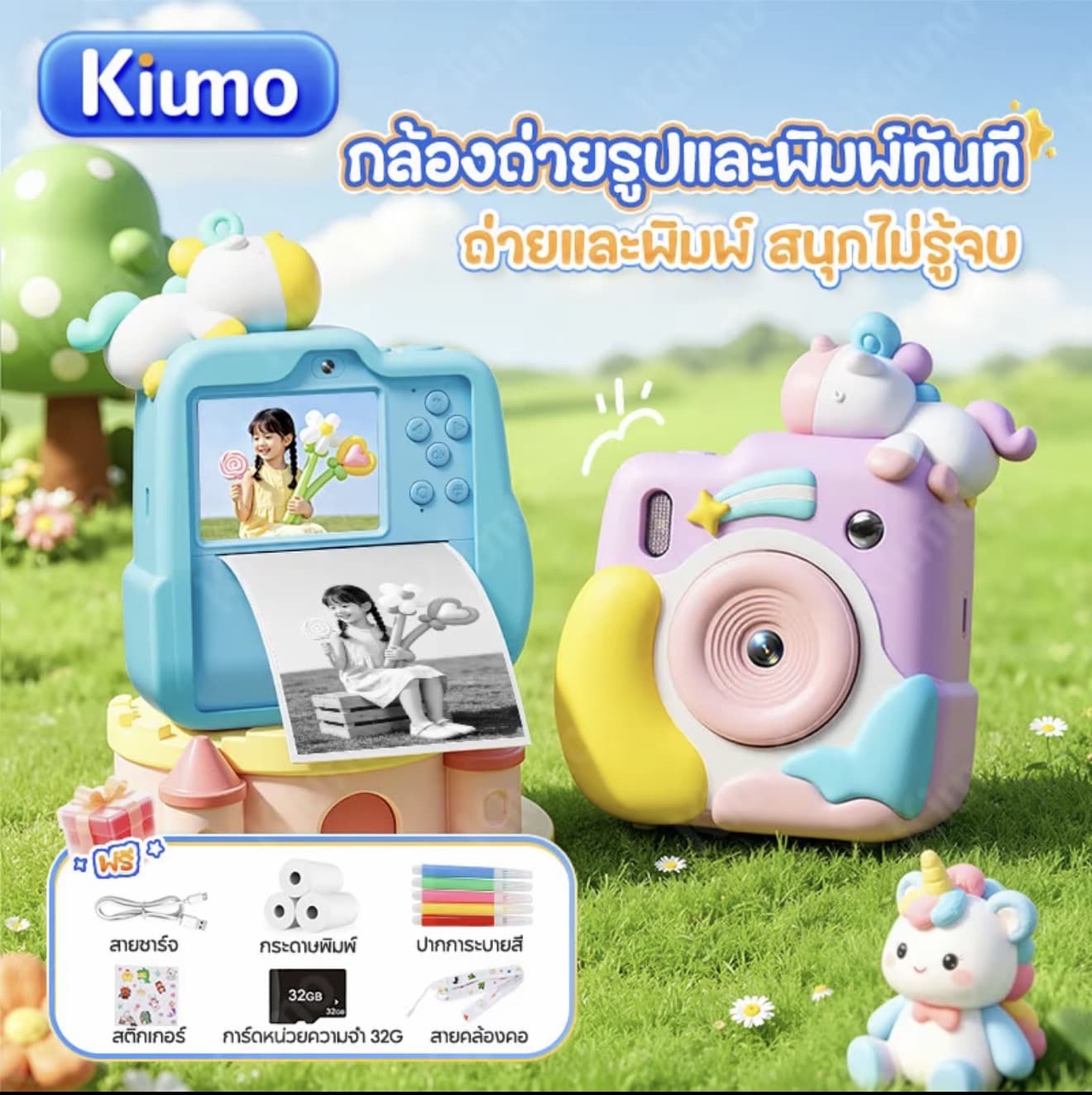Kiumo (แถมการ์ดหน่วยความจำฟรี) กล้องถ่ายรูปและพิมพ์ภาพสำหรับเด็ก 1080P 1500mAh ฟรีคู่มือ DIY สนุกสนาน ของเล่นส่งจากประเทศไทย จัดส่งใน 24 ชั่วโมง (รับ 43,200 แต้ม)