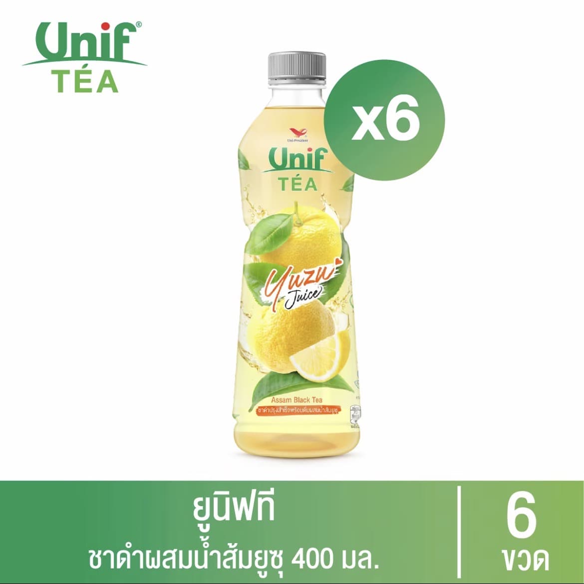 [6 ขวด] ยูนิฟ ชาดำอัสสัมผสมน้ำส้มยูซุ 400 มล.(รับ10,700 แต้ม)