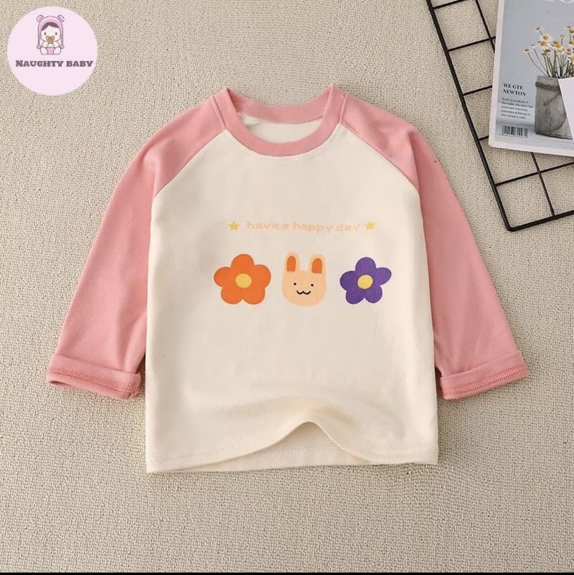เสื้อแขนยาวกันหนาวเด็กลายการ์ตูนดอกไม้ ไซส์120น่ารัก ผ้าฝ้าย100%(รับ8,700แต้ม