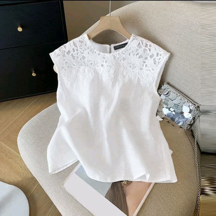 สีขาว เสื้อเบลาส์โครเชต์ลูกไม้แฟชั่นสตรี ZANZEA เสื้อกล้าม (รับ16,200แต้ม)