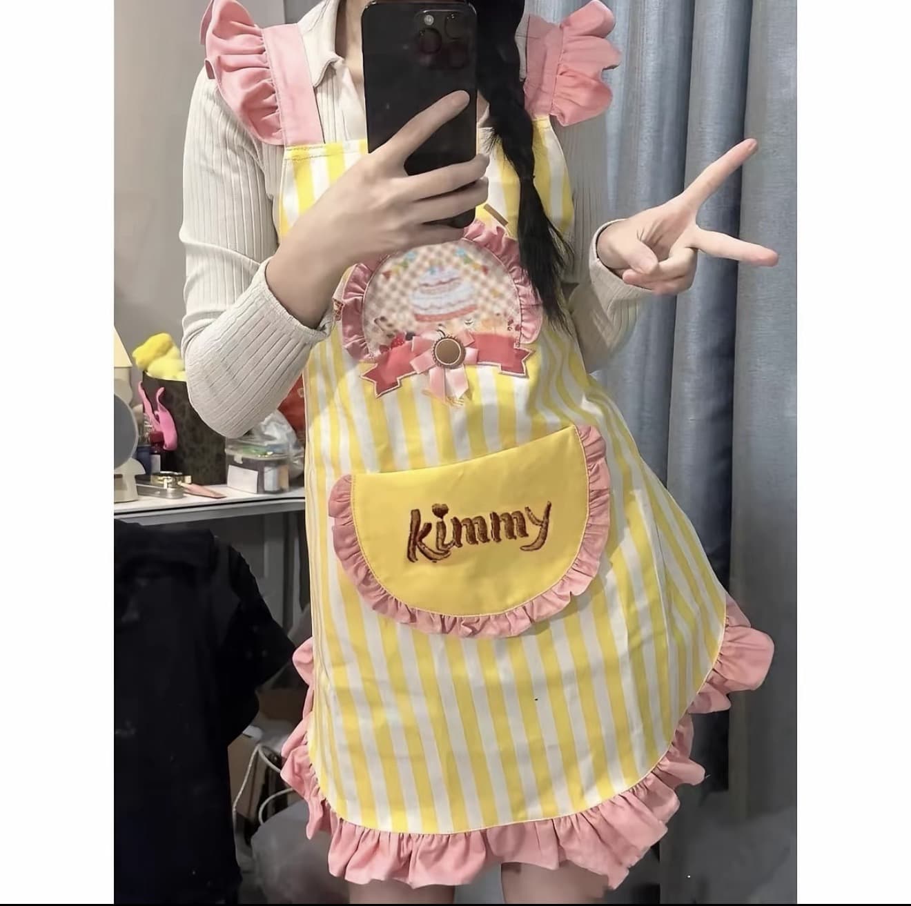 ผ้ากันเปื้อน สไตล์เจ้าหญิง ลายทาง น่ารัก ทรงหลวม ลูกไม้ เหมาะสำหรับใช้ในบ้านและของหวาน ร้านการ์ตูนเบเกอรี่ จำเป็นในครัว (รับ 11,650 แต้ม)