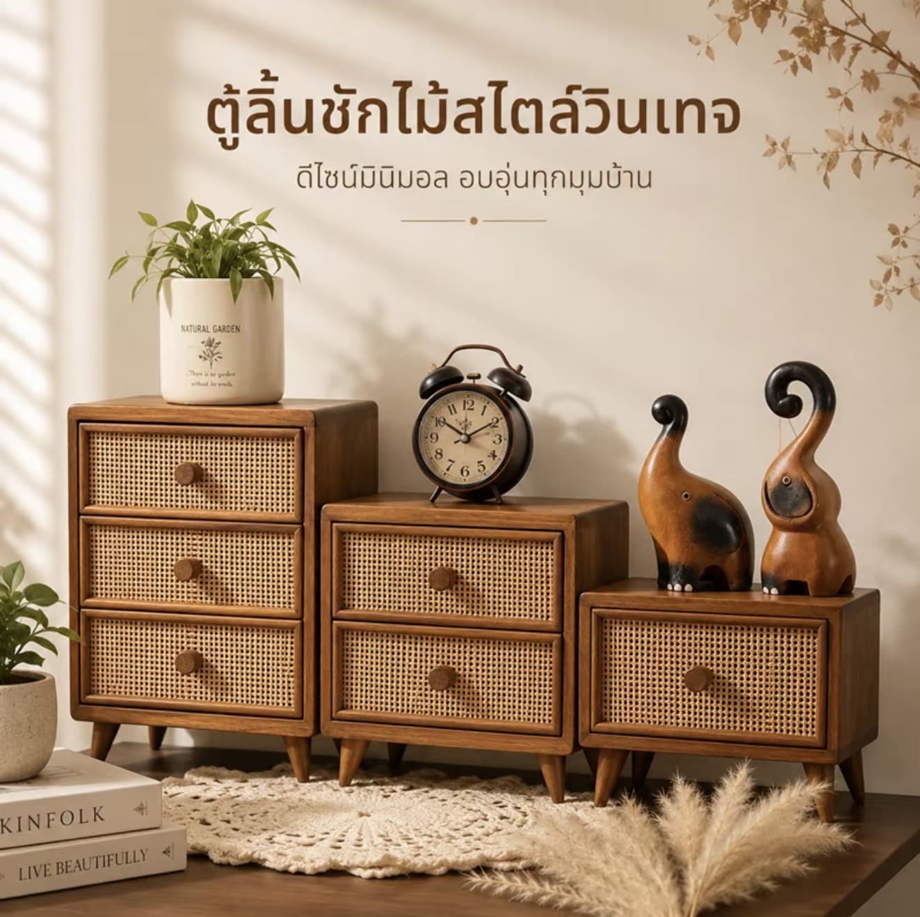 ตู้ลิ้นชักหวายเทียม 2 ชั้น ตู้ลิ้นชักไม้ 2 ชั้นสไตล์ญี่ปุ่นตู้มูจิ สำหรับเก็บของตังโต๊ะ ใช้เก็บของกระจุกกระจิก ลิ้นชัก (รับ 30,250 แต้ม)