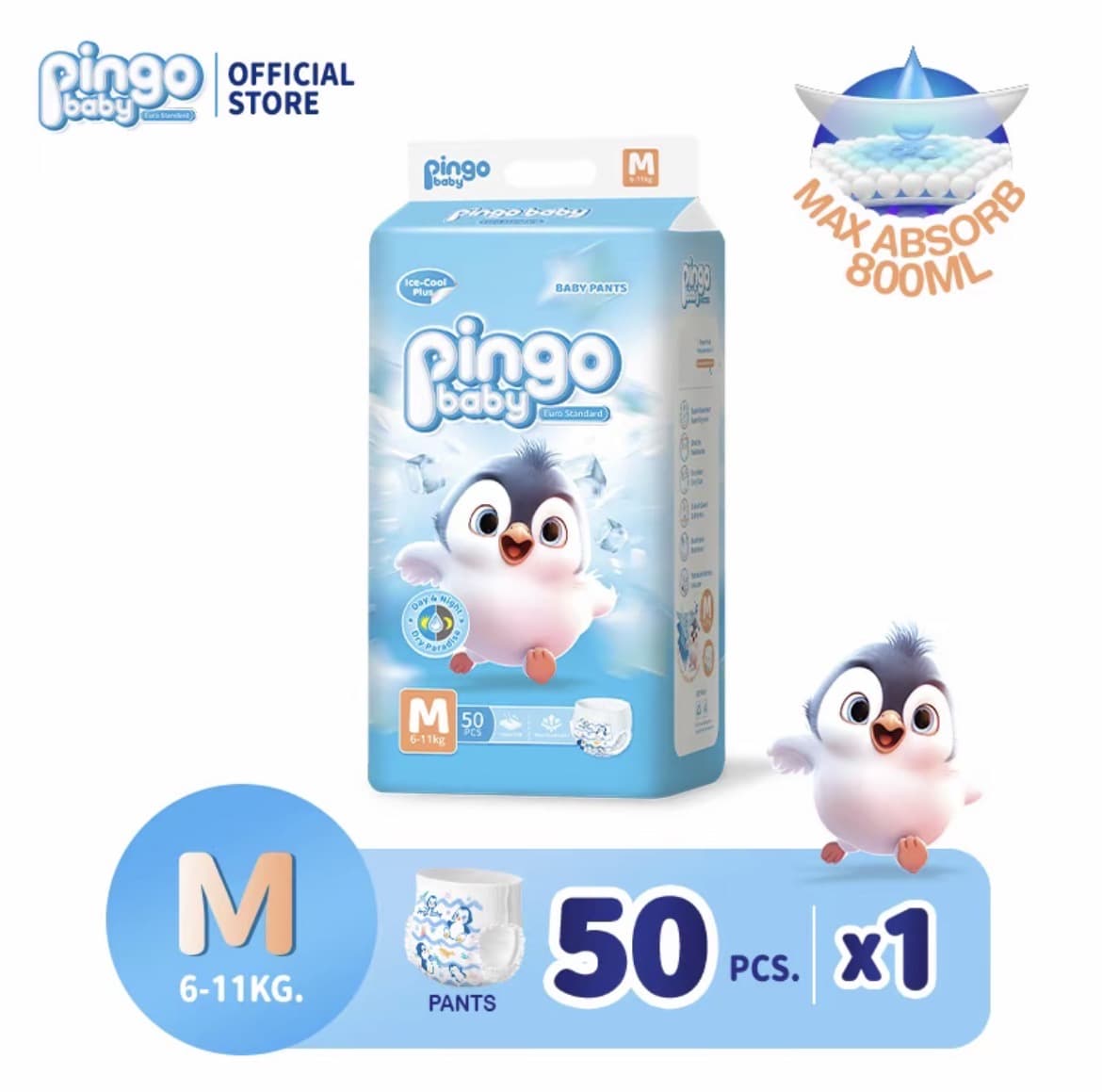 แพมเพิส 1 แถม 1 Pingo Baby ผ้าอ้อมเด็กสำเร็จรูป แพมเพิสเด็กกางเกงไซส์M50ชิ้น+ฟรี50ชิ้น ผ้าอ้อมแบบกางเกง ผ้าอ้อมแบบเทปผ้าอ้อมเด็ก เด็กหญิง เด็กผู้ชาย(รับ16,700แต้ม)