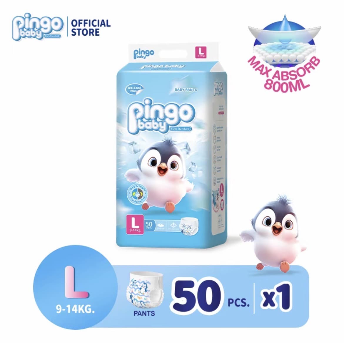 แพมเพิส 1 แถม 1 Pingo Baby ผ้าอ้อมเด็กสำเร็จรูป แพมเพิสเด็กกางเกงไซส์L50ชิ้น+ฟรี50ชิ้นผ้าอ้อมแบบกางเกง ผ้าอ้อมแบบเทปผ้าอ้อมเด็ก เด็กหญิง เด็กผู้ชาย(รับ17,700แต้ม)
