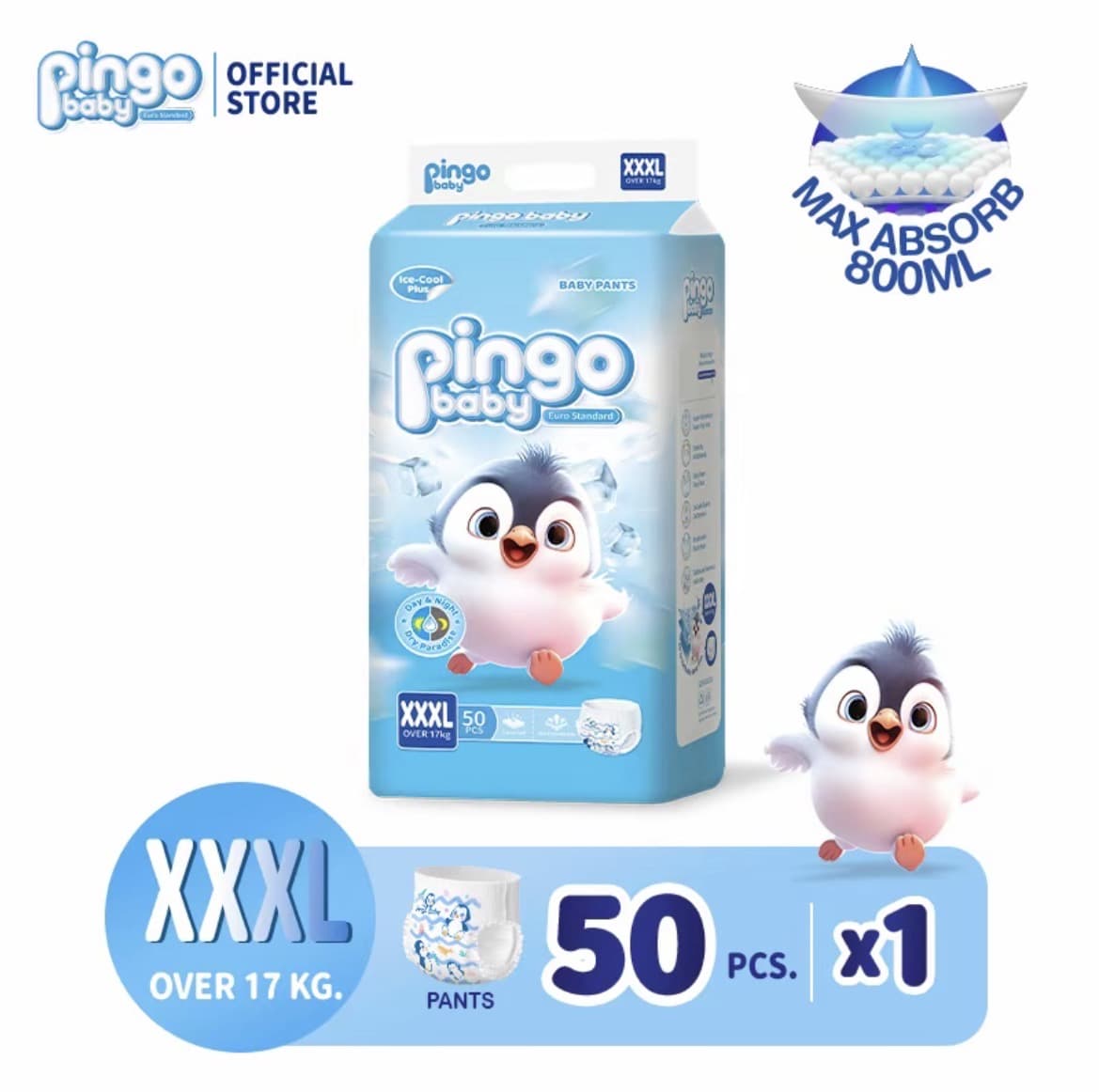 แพมเพิส 1 แถม 1 Pingo Baby ผ้าอ้อมเด็กสำเร็จรูปแพมเพิสเด็ก กางเกงไซส์3XL50ชิ้น+50ชิ้น ผ้าอ้อมแบบกางเกง ผ้าอ้อมแบบเทปผ้าอ้อมเด็ก เด็กหญิง เด็กผู้ชาย(รับ19,200แต้ม)