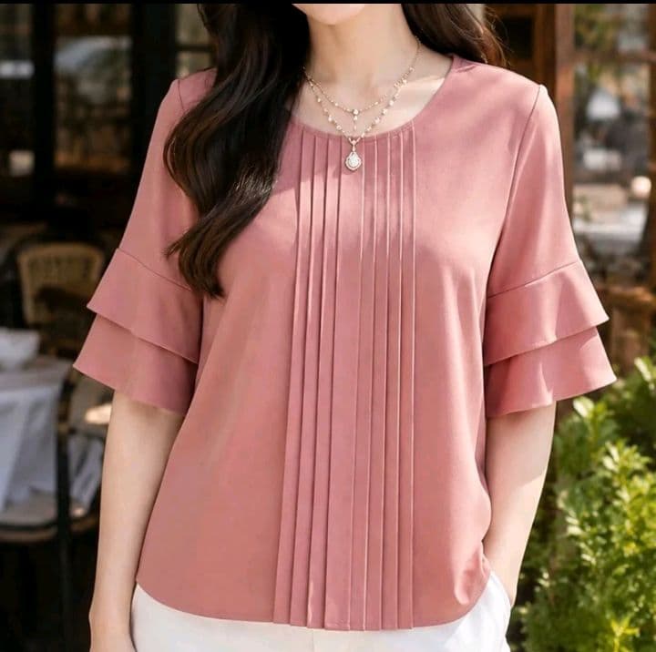 สีชมพู ITALY-01**เสื้อแขนระบายตีเกล็ดหน้าอก ขนาดอก106**ผ้าไหมอิตาลี (รับ11,700แต้ม)