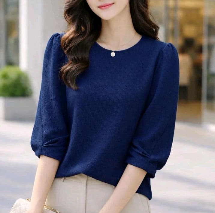 สีกรมท่า WW-10**เสื้อแขนสามส่วนปลายแต่งจีบ** (รับ11,200แต้ม)