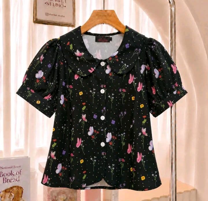สีดำ ไซส์2 TWO-Ya New เสื้อคอบัว แขนตุ๊กตา ผ้าตุ๊กตา ผ้าคอตตอนพิมพ์ ลายดอกไม้ M01 (อ่านรายละเอียดก่อนสั่งซื้อ) (รับ12,700แต้ม)