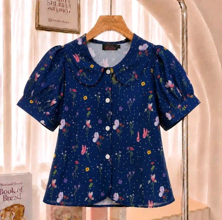 สีกรม ไซส์2 TWO-Ya New เสื้อคอบัว แขนตุ๊กตา ผ้าตุ๊กตา ผ้าคอตตอนพิมพ์ ลายดอกไม้ M01 (อ่านรายละเอียดก่อนสั่งซื้อ) (รับ12,700แต้ม)