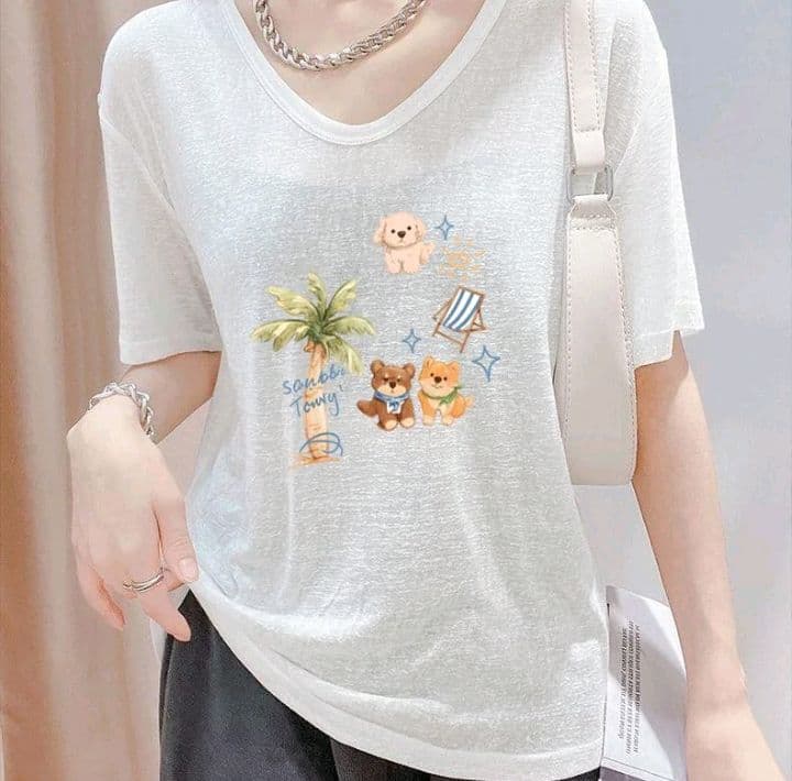 ลาย-2 เสื้อแขนสั้นสำหรับผู้หญิง ลายแมว พิมพ์ ดีไซน์ไม่ซ้ำใคร ดีไซน์สไตล์อ่อนหวาน ทรงหลวม ผ้าบาง ผ้าระบายอากาศดี ไม่ร้อน อบอ้าว พร้อมส่งโดยตรง คุณภาพดี รุ่นขายดี จับคู่ได้หลากหลาย (รับ9,200แต้ม)