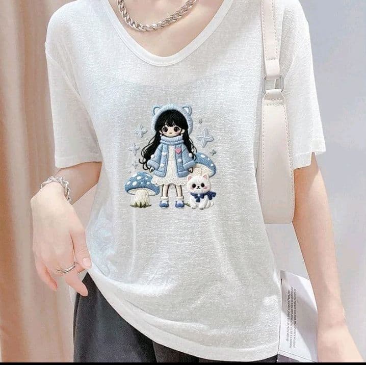 ลาย-6 เสื้อแขนสั้นสำหรับผู้หญิง ลายแมว พิมพ์ ดีไซน์ไม่ซ้ำใคร ดีไซน์สไตล์อ่อนหวาน ทรงหลวม ผ้าบาง ผ้าระบายอากาศดี ไม่ร้อน อบอ้าว พร้อมส่งโดยตรง คุณภาพดี รุ่นขายดี จับคู่ได้หลากหลาย (รับ9,200แต้ม)