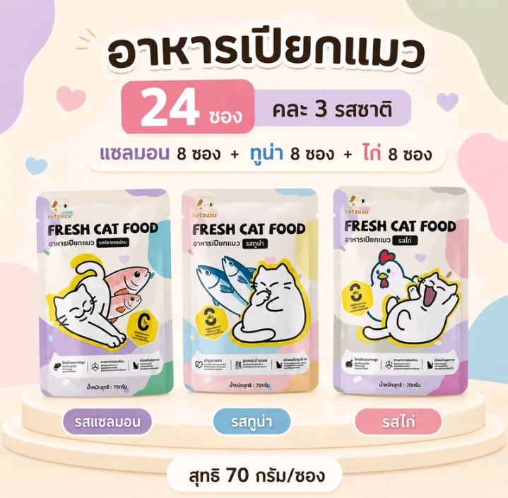 Ketzuzu อาหารเปียกแมว รสทูน่า70 กรัม พร้อมส่ง อาหารแมวแบบซองกินง่ายเนื้อนุ่มละเอียด เหมาะสำหรับลูกแมวและแมวโตใช้เป็นอาหารเสริมระหว่างวัน รสรวม24ซอง (รับ12,500แต้ม)
