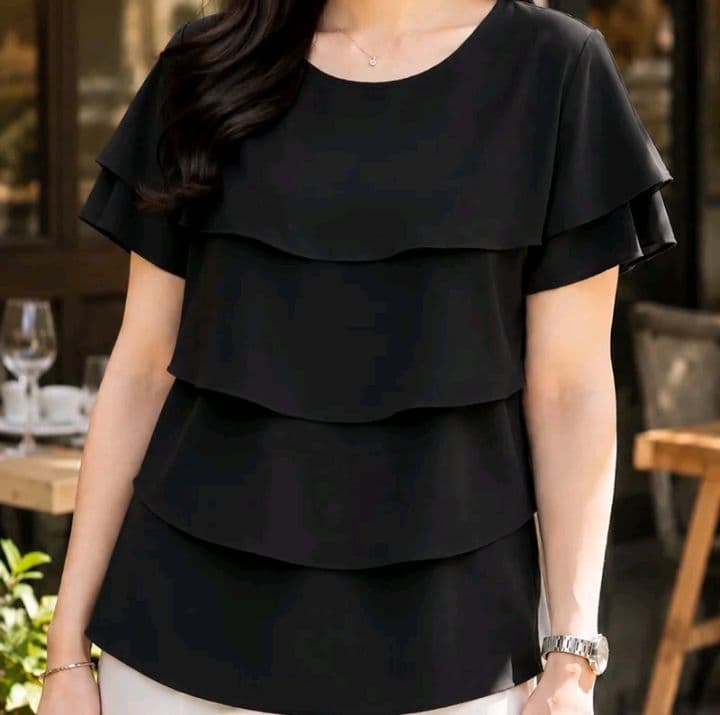 สีดำ อก46 ยาว26เสื้อไหมอิตาลีชั้นระบายพรางพุง (รับ11,200แต้ม)
