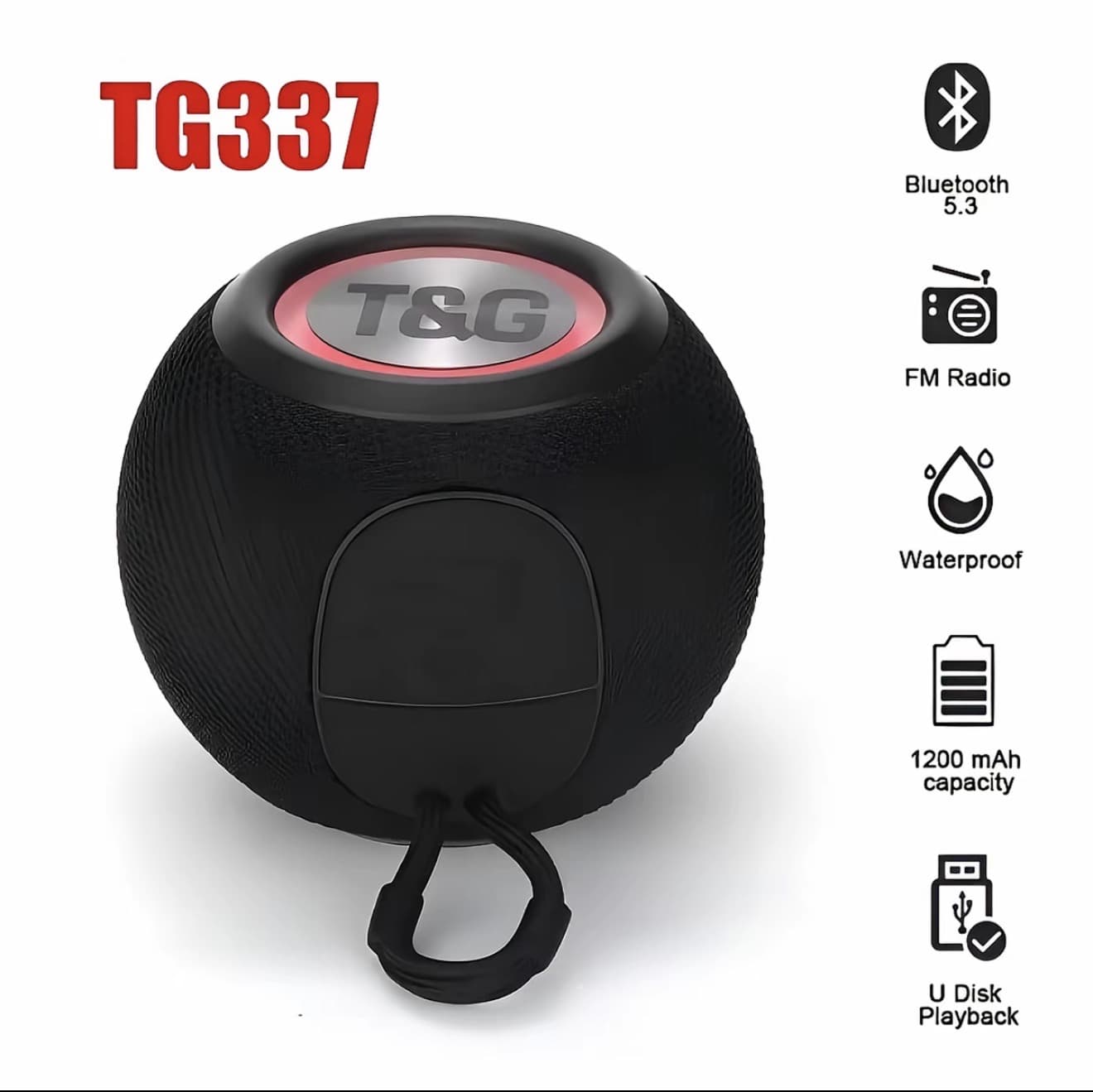 ลำโพงบลูทูธ TG337 แบบพุกพา ไร้สาย TWS มินิเบสลำโพง LED กันน้ำ IPX7 เครื่องเล่นเพลงกลางแจ้งรองรับ BT และ AUX FM บลูทูธ ลำโพงบลูทูธ noise bass speaker ลำโพง บลูทูธ(รับ 19,850 แต้ม)