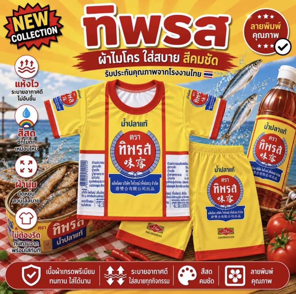  ชุดเด็กลายเครื่องปรุง น้ำปลาทิพรส ไซส์  M น้ำหนัก 12-20กก.(รับ8,700 แต้ม)