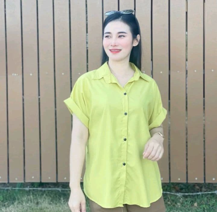 สีเลม่อน โอเวอร์ไซส์ อก50 นิ้ว0s เสื้อเชิ้ตผู้หญิงแขนสั้น แขนแต่งเบิ้ล (รับ14,700แต้ม)