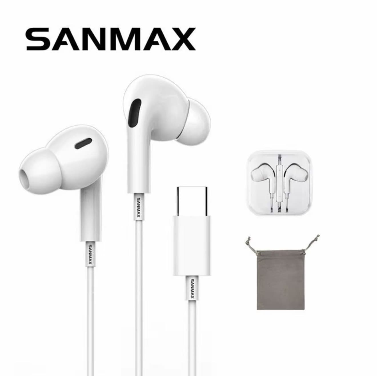 sanmax หูฟัง 3.5mm Typec ฟซ สายฟ้า แบบอินเอียร์ ตัดเสียงรบกวน D20 D21 D22การโทรแบบ HD ไม่ต้องใช้บลูทูธ สำหรับ ios Android (รับ 4,950 แต้ม)