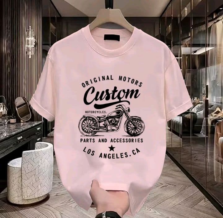 สีชมพู เสื้อทีเชิดแขนสั้น มีลายพิมพ์ตัวอักษร สำหรับชายและหญิง รุ่นในฤดูร้อน (รับ11,200แต้ม)