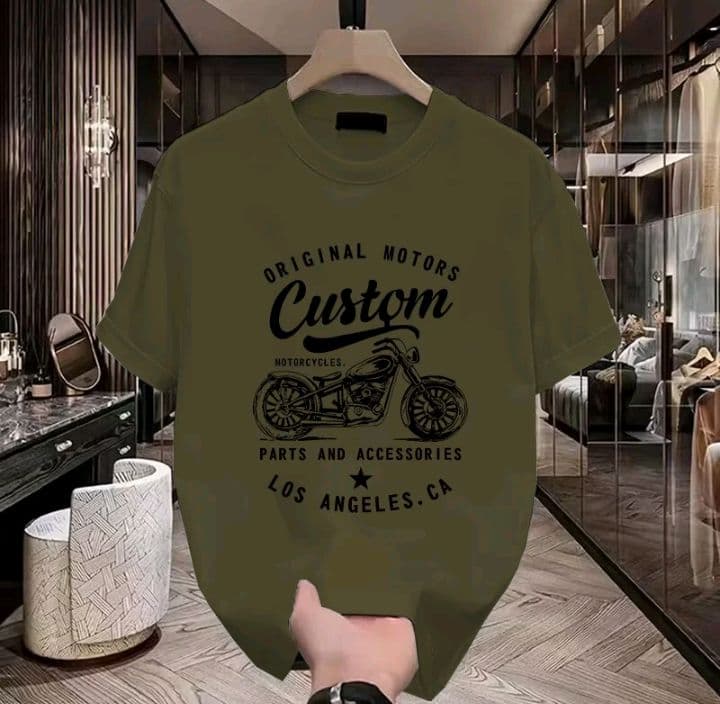 สีเขียวเทาเข้ม เสื้อทีเชิดแขนสั้น มีลายพิมพ์ตัวอักษร สำหรับชายและหญิง รุ่นในฤดูร้อน (รับ11,200แต้ม)