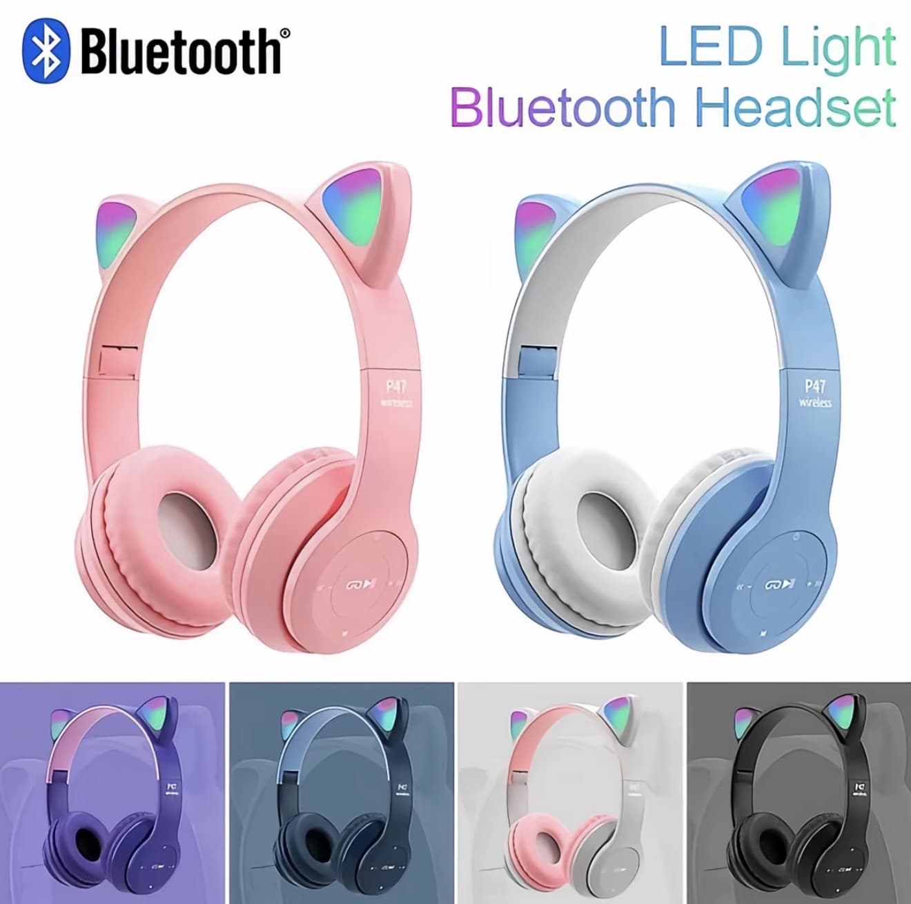 หูฟังบลูทูธไร้สาย รุ่น P47M ไฟLed หูฟังเกมส์มิ้ง หูฟังหู แมว Bluetooth Wireless Headphone สนับสนุน Tf การ์ด หูฟังไร้สายพร้อมไมโครโฟน ส่งจากไทย (รับ 7,950 แต้ม)