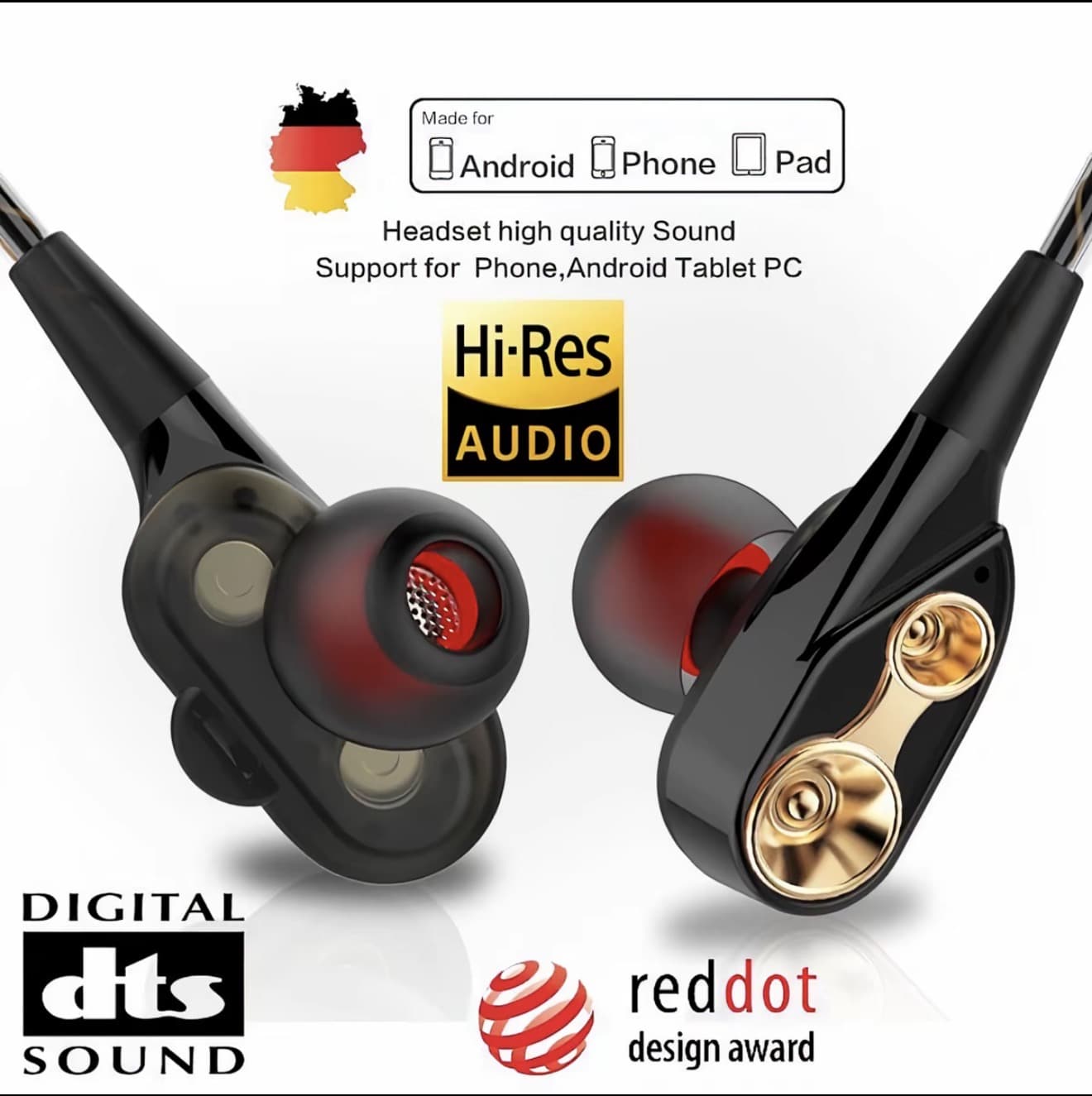 หูฟัง 9D HiFi Bass พร้อมไมโครโฟน การควบคุมสาย ไฟ หูฟังแบบมีสาย ชุดหูฟังพกพา 3.5 มม. หูฟังช์นิดใส่ในหู หูฟังสเตอริโอไดรเวอร์ไดนามิก ซับวูฟเฟอร์เพลง 9D HiFi Bass Earphone (รับ 3,450 แต้ม)