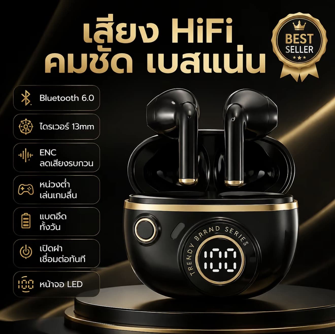 J08C หูฟังบลูทูธ ไร้สาย Bluetooth 6.0 TWS ENC ตัดเสียงรบกวน เสียง HiFi 3D เล่นเกม ฟังเพลง หน่วงตำโทรชัด ใส่สบาย จอ LED แบตอึด ควบคุมสัมผัส กันน้ำ ชาร์จ Type-C (รับ 14,950 แต้ม)
