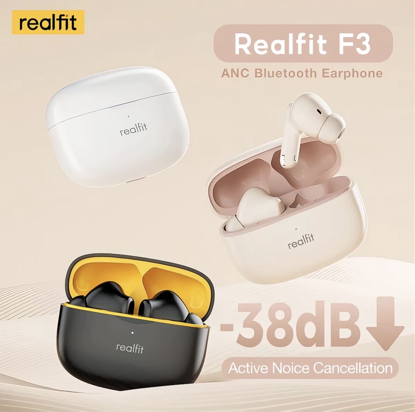 [Warranty] หูฟังบลูทูธ Realfit F3 V5.4 ตัดเสียงรบกวน ANC พร้อมไมโครโฟน (รับ 14,450 แต้ม)