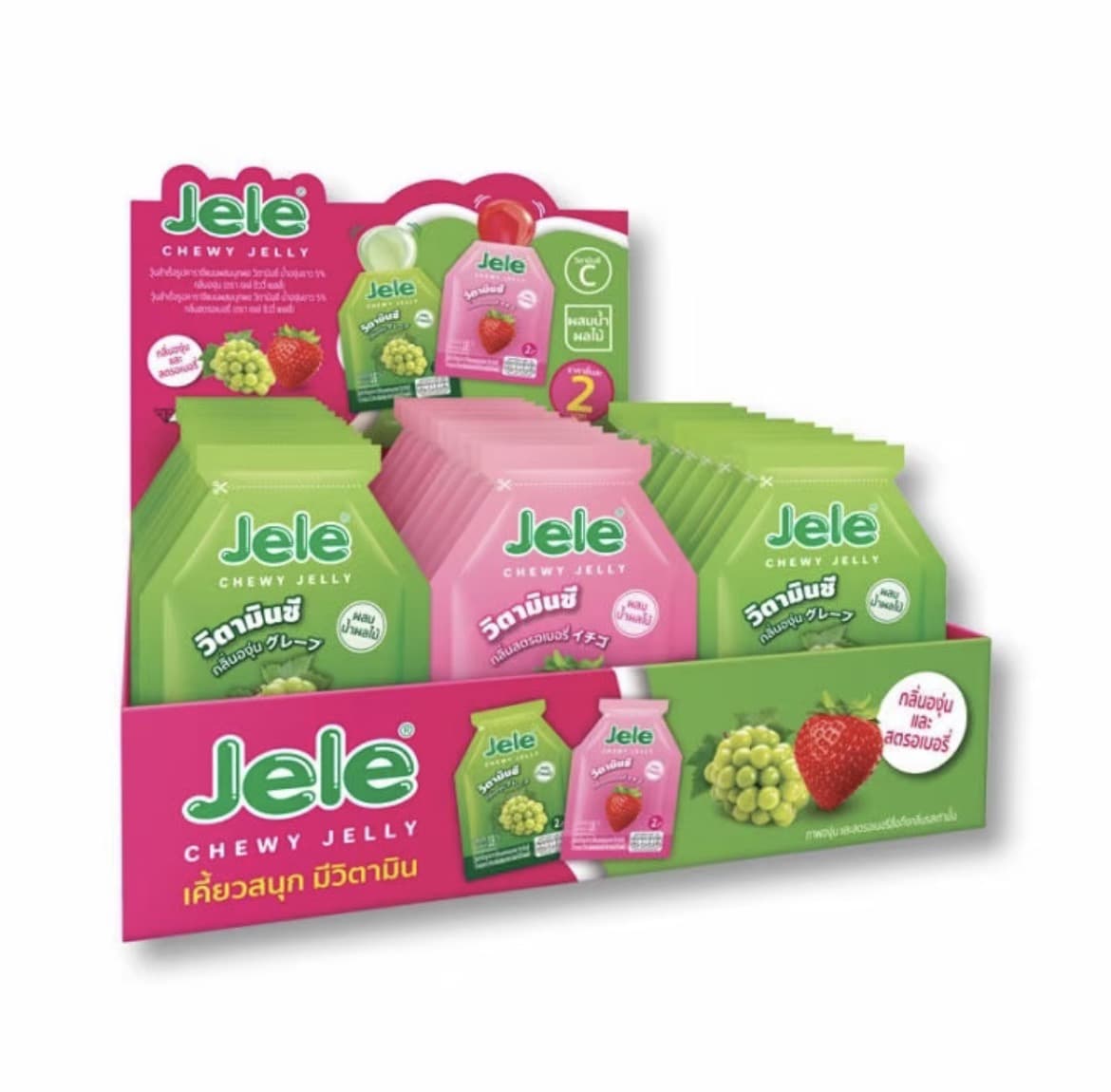  เจเล่ชิววี่ ยกกล่อง 30 ซอง ดูด กินง่าย รส สตรอเบอร์รี่ องุ่น (รับ8,200แต้ม)