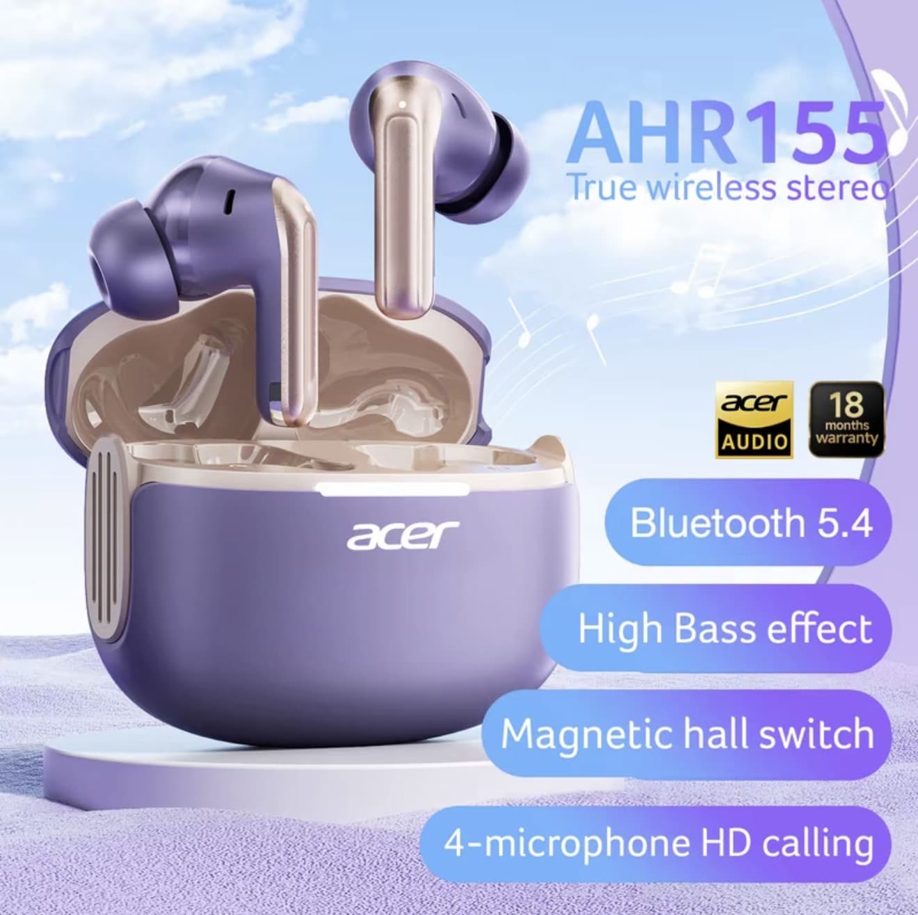 Acer AHR155 หูฟังบลูทูธ หูฟังไร้สาย สีน่ารัก เสียงระดับ ให้คณภาพเสียงที่คมชัดและสมจริงแบตอึด ฟังเพลง ดูหนังได้ยาวนาน สวมใส่สบาย ไม่เจ็บหู (รับ 18,700 แต้ม)