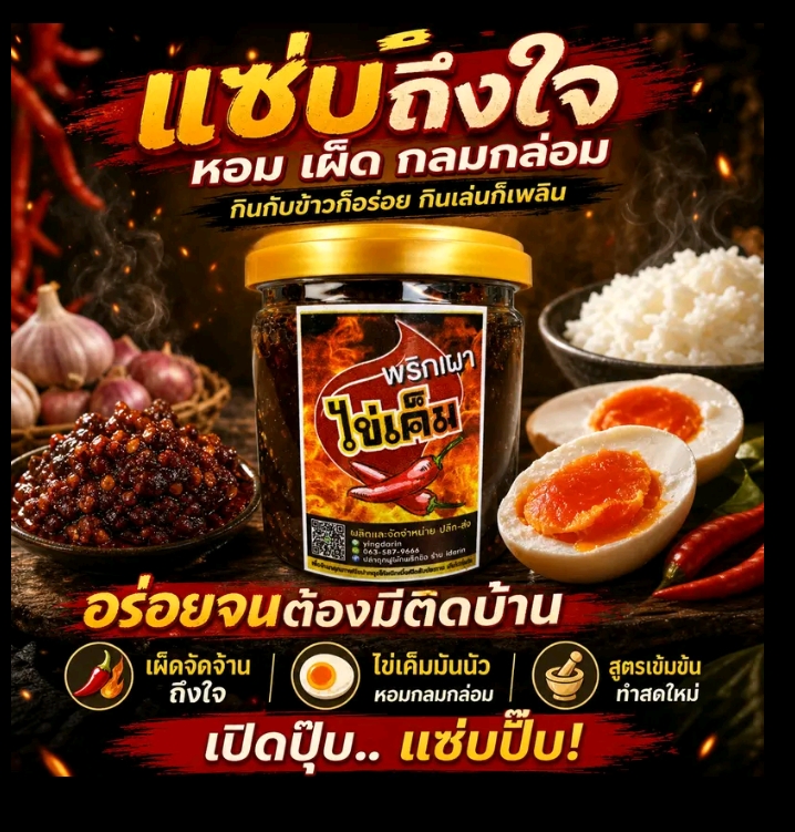 น้ำพริกเผาไข่เค็มผัดมือแซ่บ เผ็ด ปานกลาง 200 กรัม (รับ7,700แต้ม)