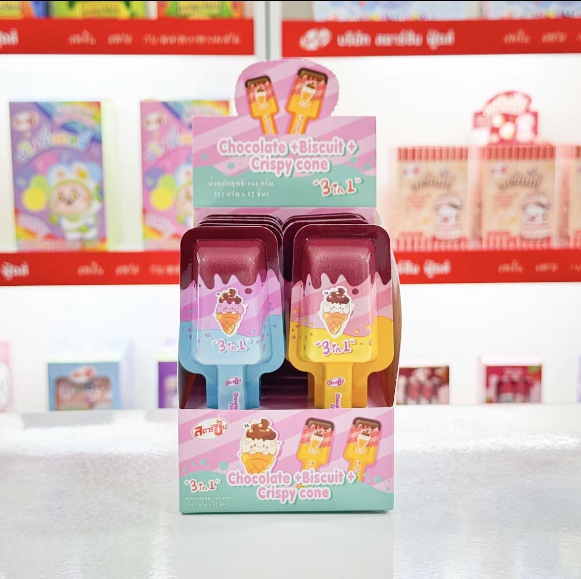 Ice Cream Chocolate 3in1 บิสกิต ช็อกโกแลตแท่งสุดคิ้วท์ (1 กล่อง 12 ชิ้น)(รับ6,250 แต้ม)