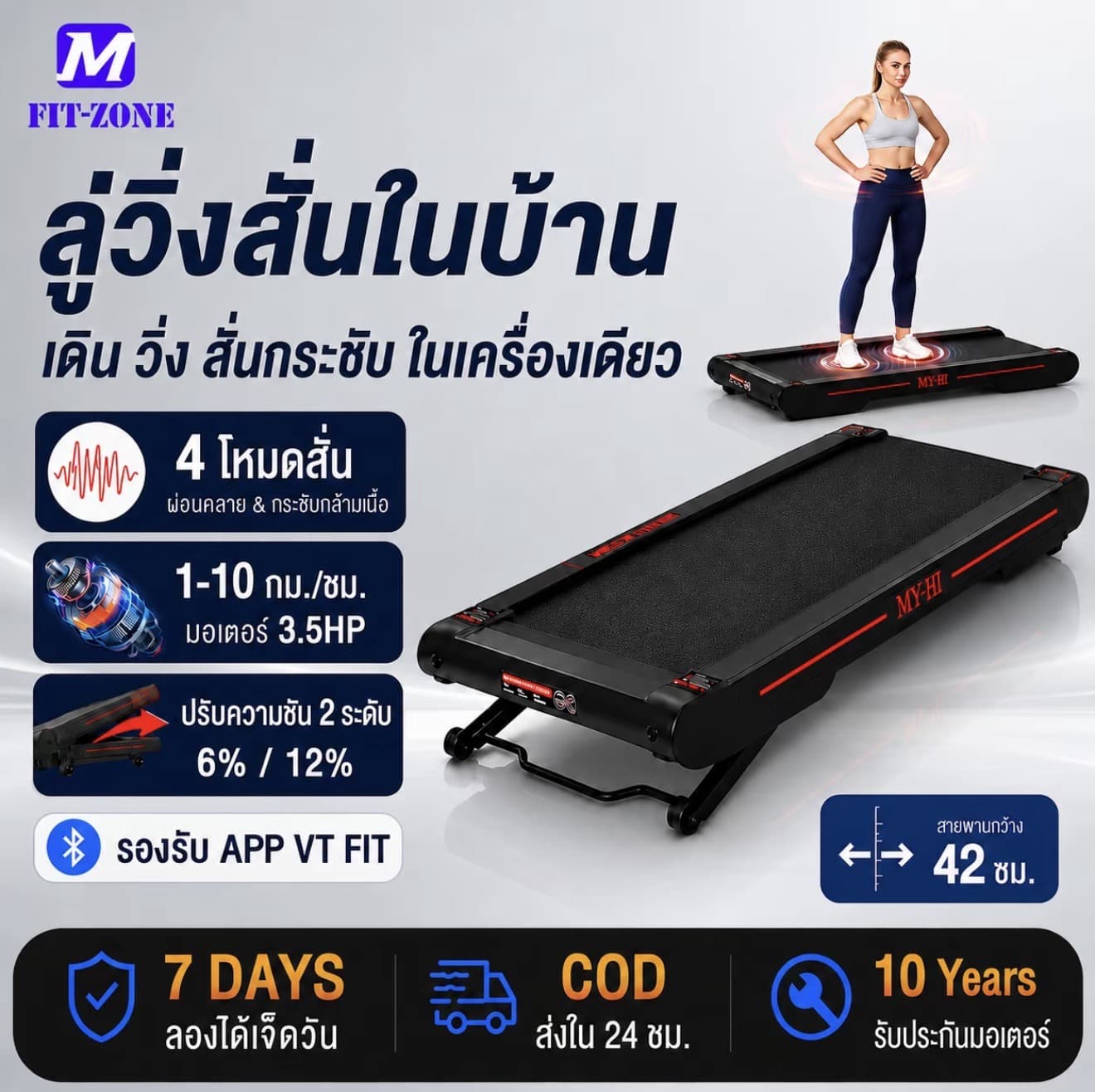 เครื่องสั้นลดไขมันขนาดใหญ่ ลู่วิ่ง ไฟฟ้า สันสะเทือน ปรับความชัน ได้ P1 P2 treadmill I มอเตอร์ 3.5HP รับหนัก100KG 4โหมด เครื่องสั้นสลายไขมัน (รับ 258,750 แต้ม)