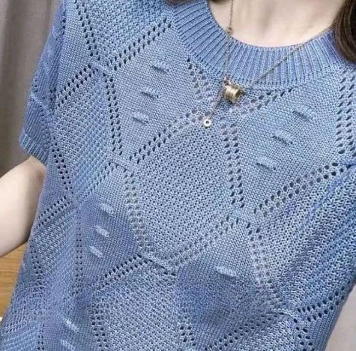 เสื้อถักแขนสั้นใหม่ สีฟ้า M-3XL เหมาะสำหรับ40-70kg ส่งตรงจากกรุงเทพ (รับ12,200แต้ม)