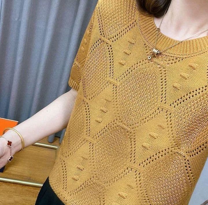 เสื้อถักแขนสั้นใหม่ สีเหลือง M-3XL เหมาะสำหรับ40-70kg ส่งตรงจากกรุงเทพ (รับ12,200แต้ม)