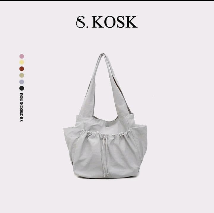 สีเทา กระเป๋าถือที่เรียบง่ายและอเนกประสงค์ กระเป๋าสะพายไหล่ สำหรับผู้หญิงพร้อมเชือกรูดและดีไซน์แบบพลีต (รับ16,200แต้ม)