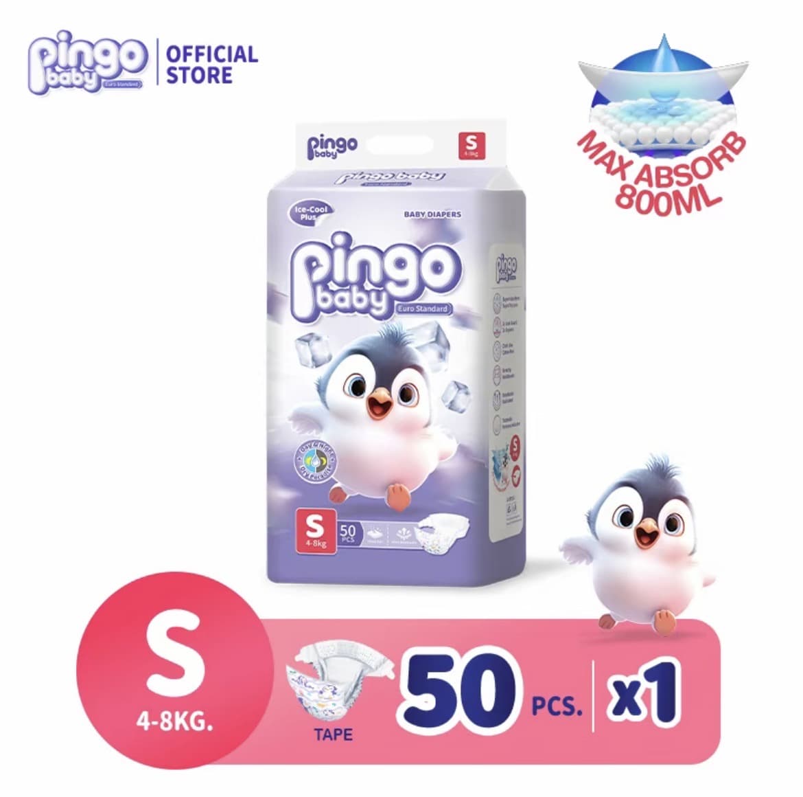 แพมเพิส 1 แถม 1 Pingo Baby ผ้าอ้อมเด็กสำเร็จรูปแพมเพิสเด็กเทปไซส์S 50ชิ้น+ฟรี50ชิ้นผ้าอ้อมแบบกางเกง ผ้าอ้อมแบบเทปผ้าอ้อมเด็ก เด็กหญิง เด็กผู้ชาย(รับ15,700แต้ม)