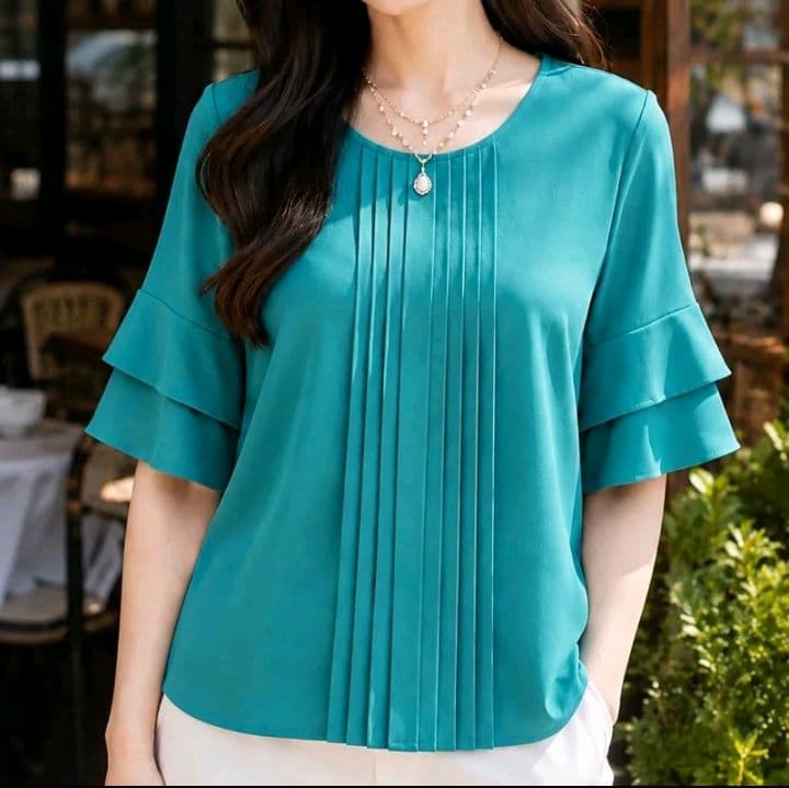 สีเขียวทะเล ITALY-01**เสื้อแขนระบายตีเกล็ดหน้าอก ขนาดอก106**ผ้าไหมอิตาลี (รับ11,700แต้ม)