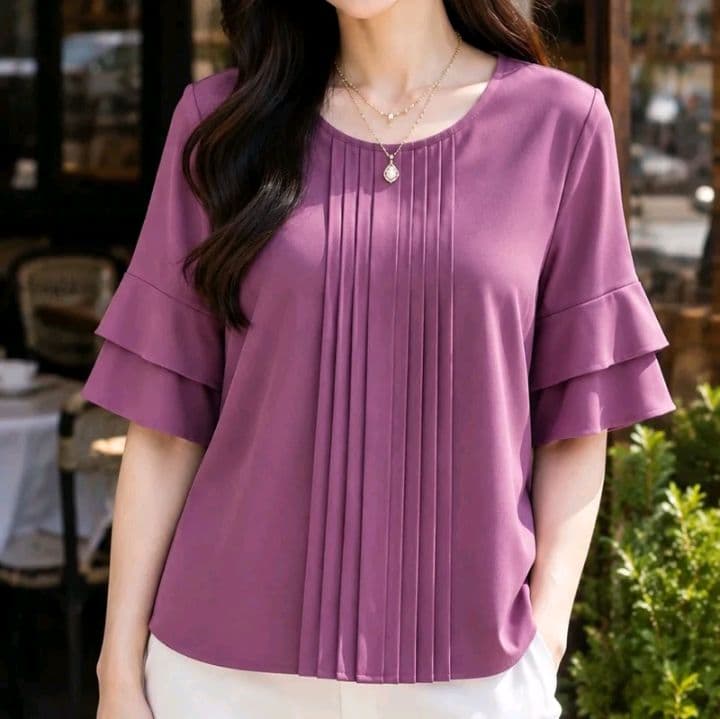 สีม่วงมะปราง ITALY-01**เสื้อแขนระบายตีเกล็ดหน้าอก ขนาดอก106**ผ้าไหมอิตาลี (รับ11,700แต้ม)