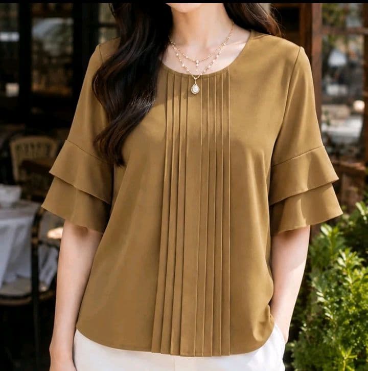 สีคาราเมล ITALY-01**เสื้อแขนระบายตีเกล็ดหน้าอก ขนาดอก106**ผ้าไหมอิตาลี (รับ11,700แต้ม)