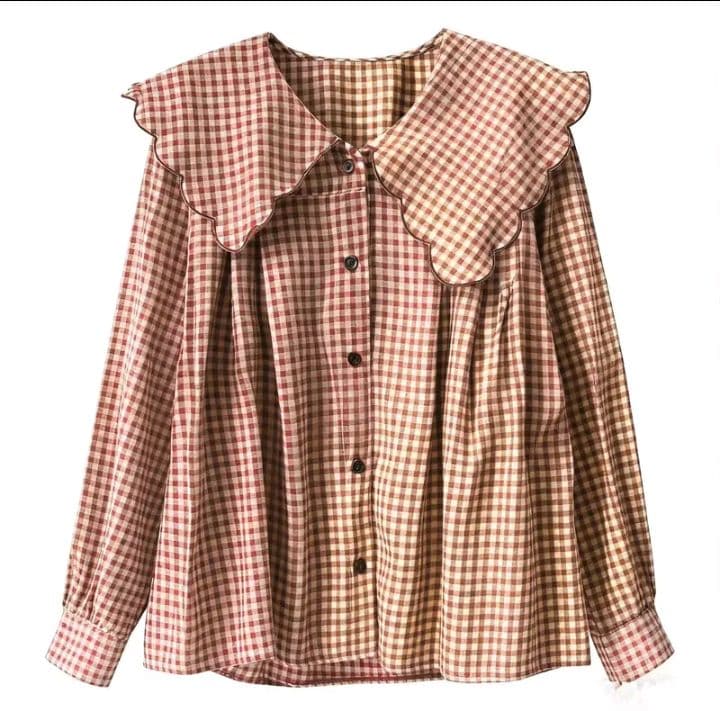 สีกากี-ขาว เสื้อเชิ้ต ลายสก๊อต คอปกปีเตอร์แพน สำหรับผู้หญิง สไตล์ฝรั่งเศส คอลเลคชั่นฤดูใบไม้ผลิ เสื้อเบลาส์แขนยาว ไม่ซ้ำใครแขนโคมไฟโดดเด่น เหมาะสำหรับฤดูใบไม้ผลิและฤดูใบไม้ร่วง (รับ19,700แต้ม)
