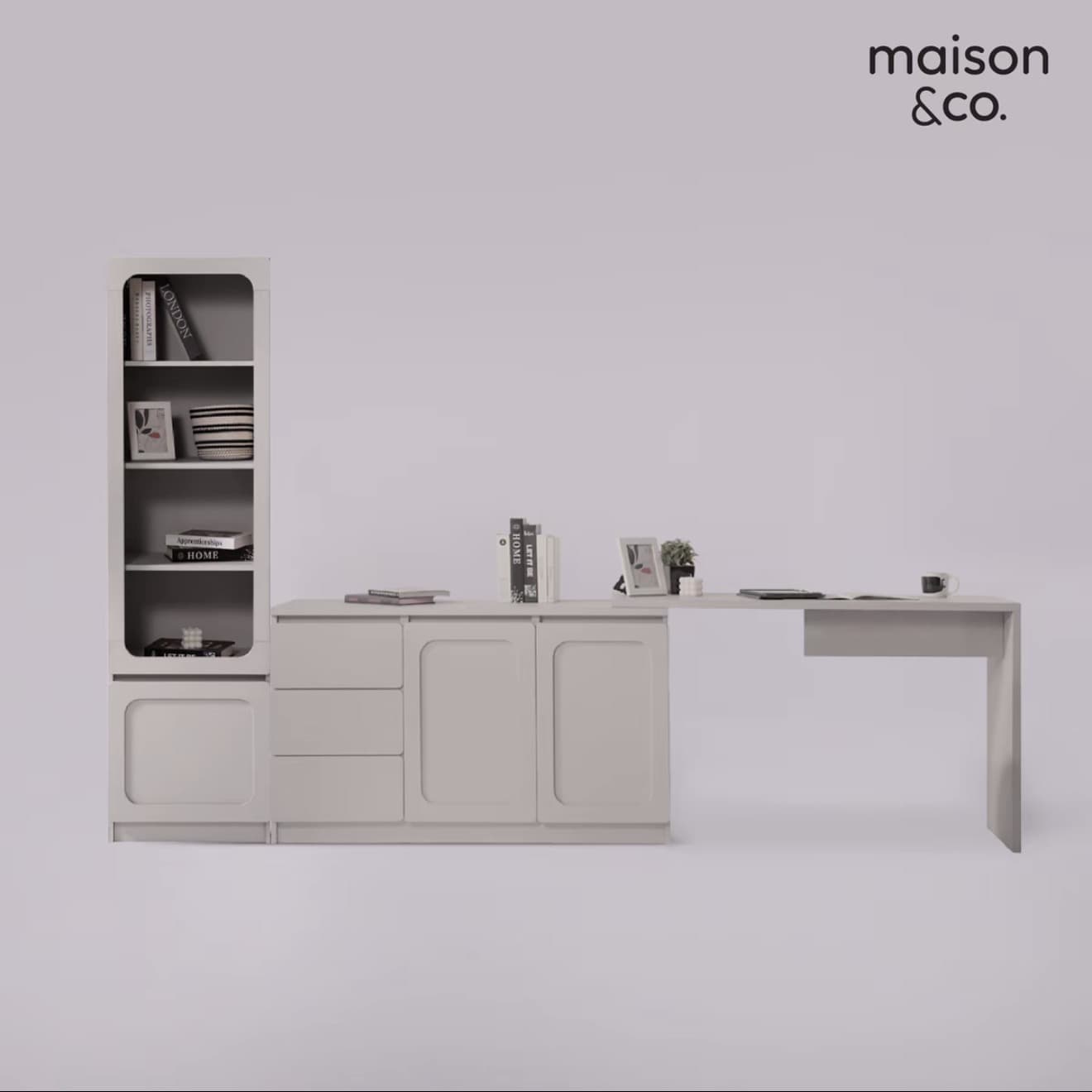 MAISON&CO. ชุดโต๊ะอเนกประสงค์ พร้อมตู้สูง ขนาด 218 ซม. รุ่น Solla สีขาว (รับ 390,000 แต้ม)