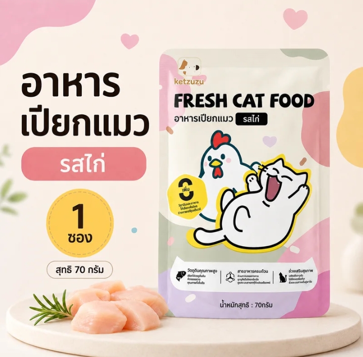 Ketzuzu อาหารเปียกแมว รสทูน่า70 กรัม พร้อมส่ง อาหารแมวแบบซองกินง่ายเนื้อนุ่มละเอียด เหมาะสำหรับลูกแมวและแมวโตใช้เป็นอาหารเสริมระหว่างวัน รสไก่1ซอง(รับ2,950แต้ม)